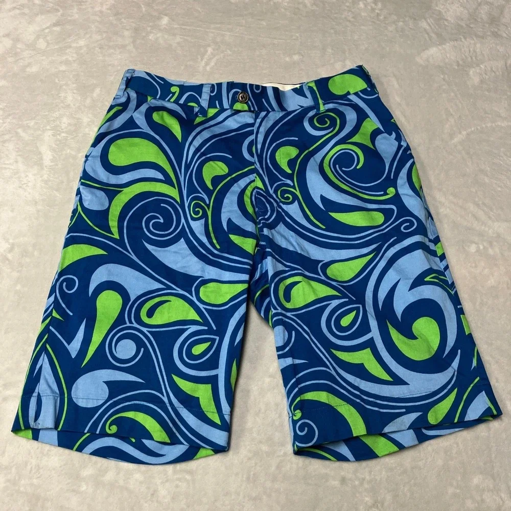 Loudmouth Golf Shorts Psychedelic Swirl Blue Green Paisley Men 32